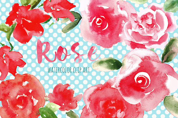Red Rose. Watercolor clip art