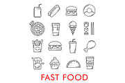 Fast food restaurant line art icons