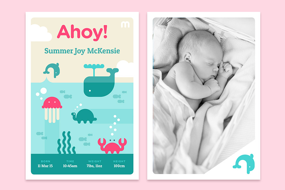 Ahoy! Printable Baby Announncement in Postcard Templates - product preview 8