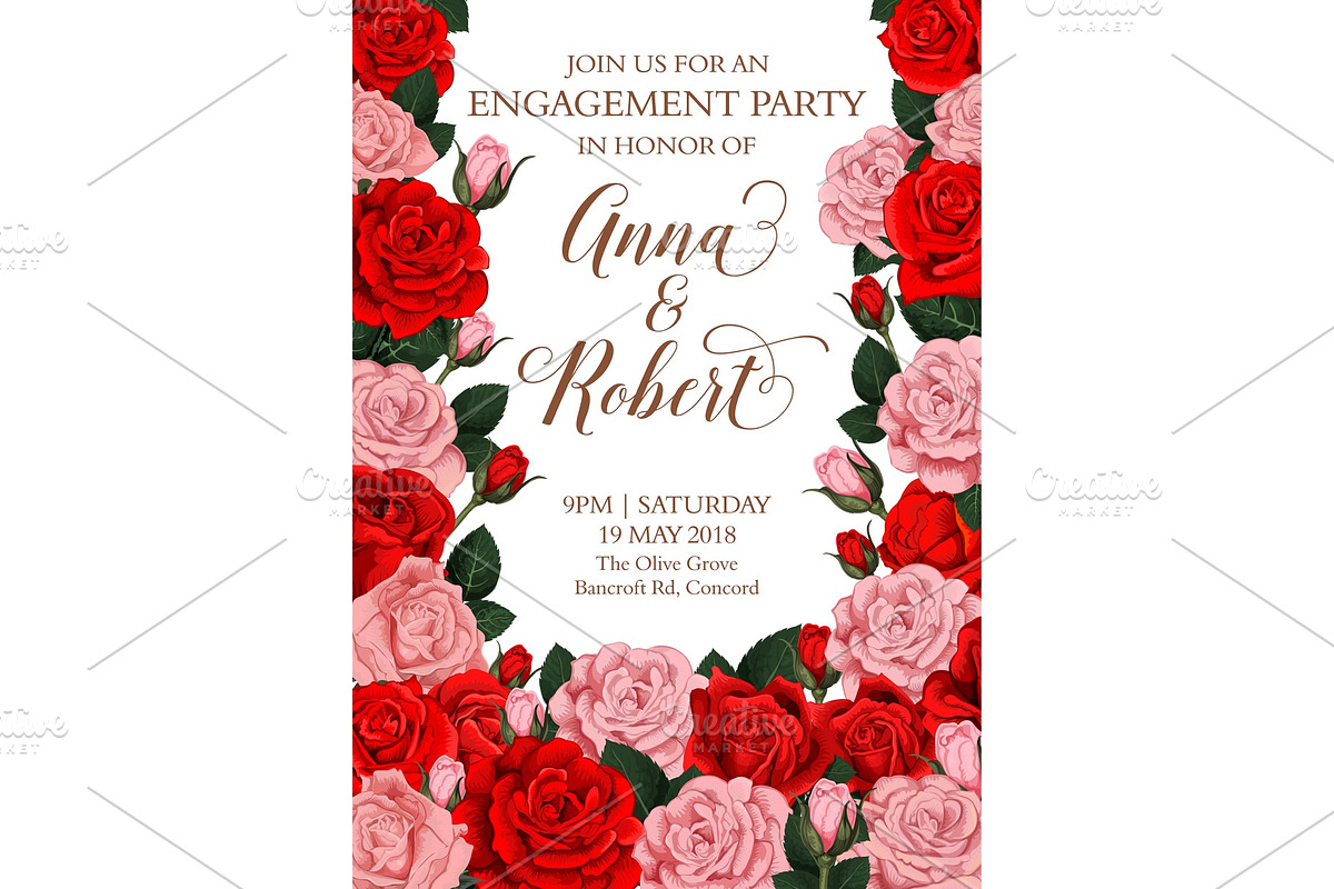Engagement invitation card of roses in Illustrations - product preview 8