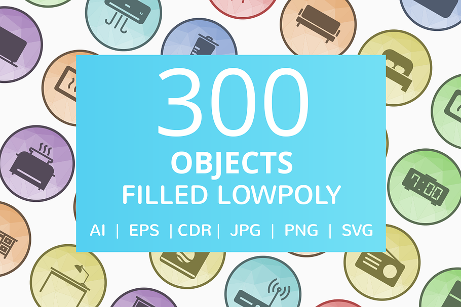300 Objects Filled Low Poly Icons