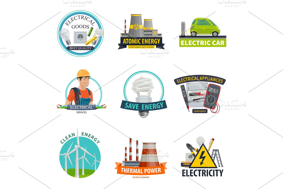 Electricity power technology icons in Illustrations - product preview 8