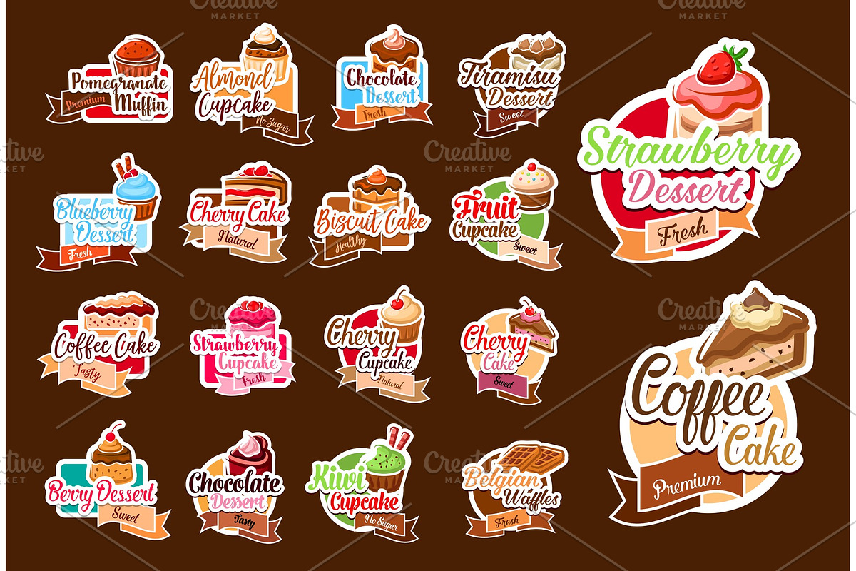 Stickers of pastry desserts and cake in Illustrations - product preview 8