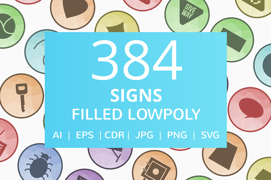 384 Signs Filled Low Poly Icons in Graphics - product preview 8