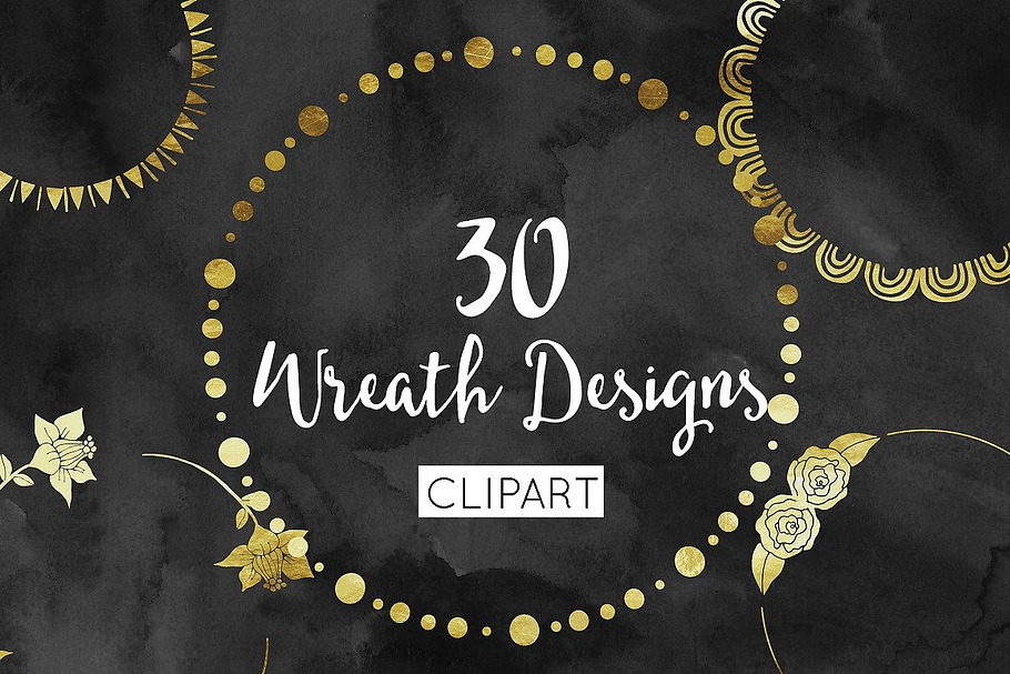 Gold Foil Wreath Clipart in Illustrations - product preview 8