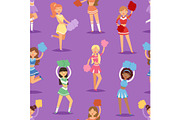 Cartoon cheerleaders girls sport fan