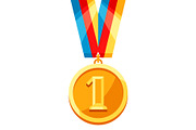 Gold medal with multi colored ribbon