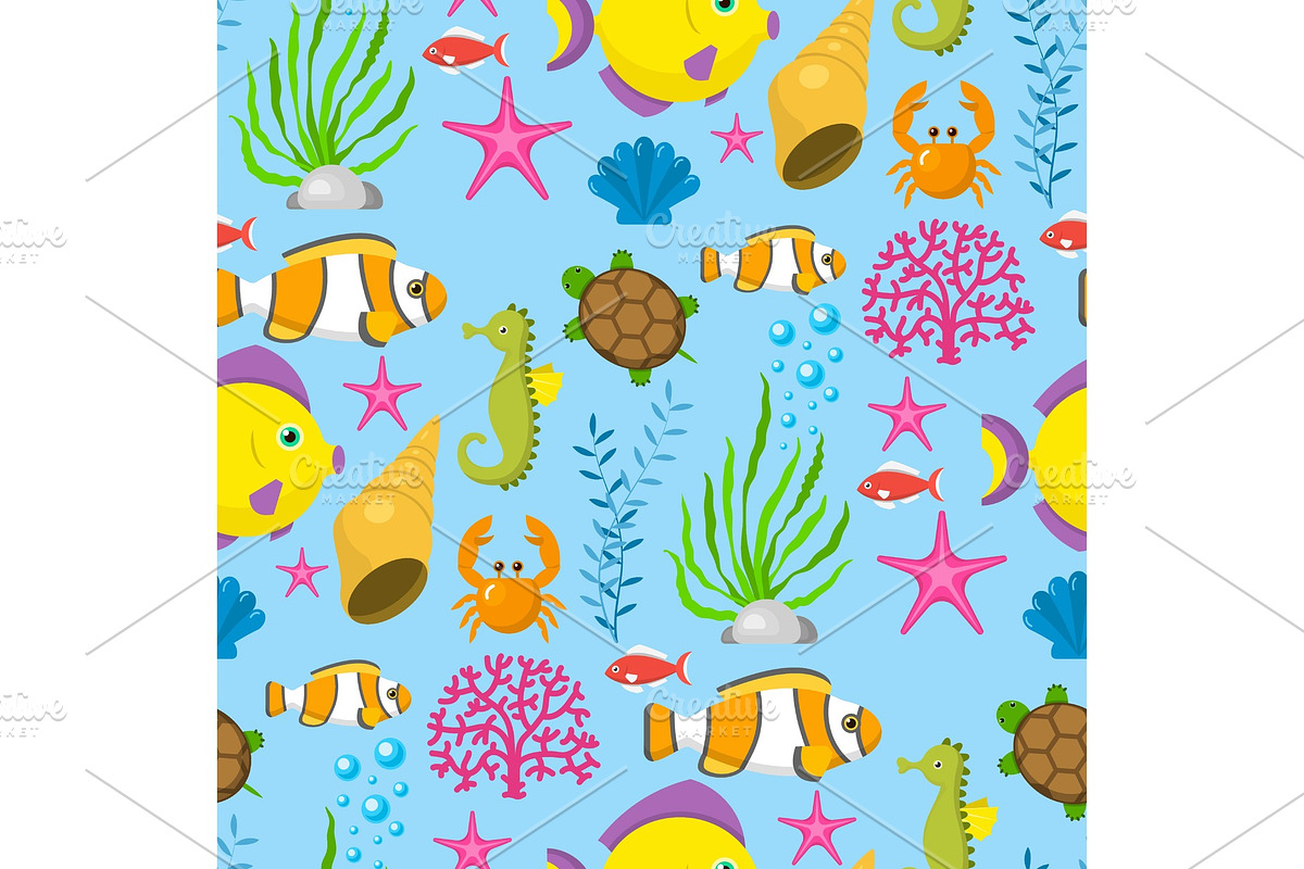 Aquatic funny sea animals underwater in Illustrations - product preview 8