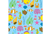 Aquatic funny sea animals underwater