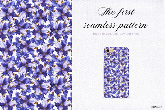 Blue Irises -watercolor painting set in Illustrations - product preview 3