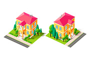 Isometric set yellow country house