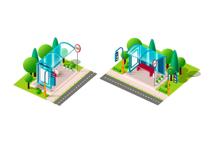 Isometric set bus station in Objects - product preview 8