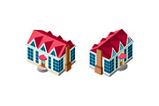 Isometric set house with red roof 