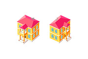 Isometric set yellow country house 