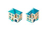 Isometric set beige country house 