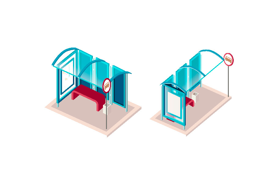 Isometric set blue bus station in Objects - product preview 8