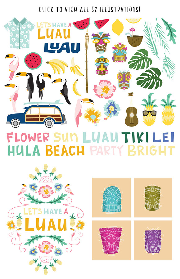 Tropical Luau Digital Illustrations in Graphics - product preview 6