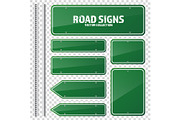 Road green traffic sign. Blank board