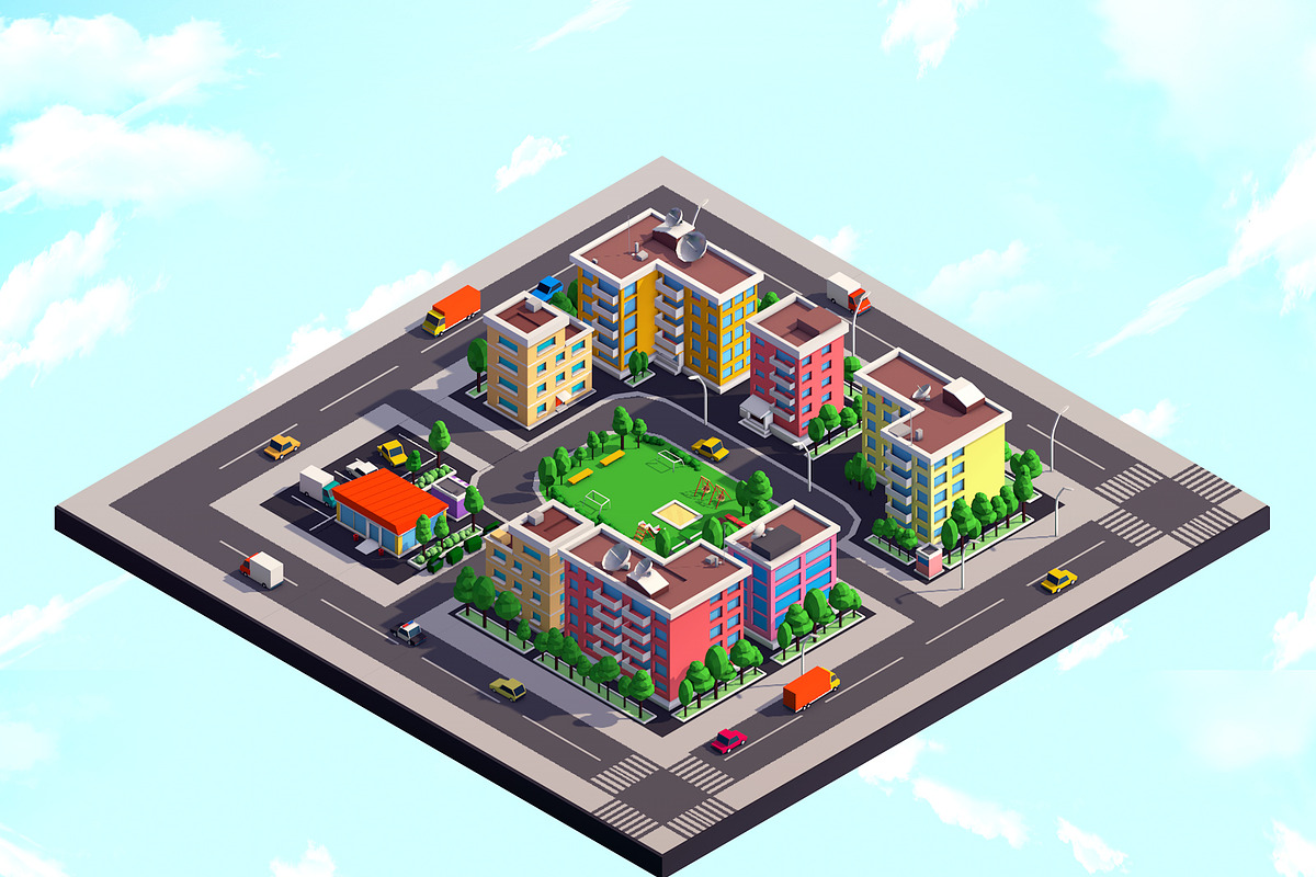 Cartoon Low Poly City Block 1 in Urban - product preview 8