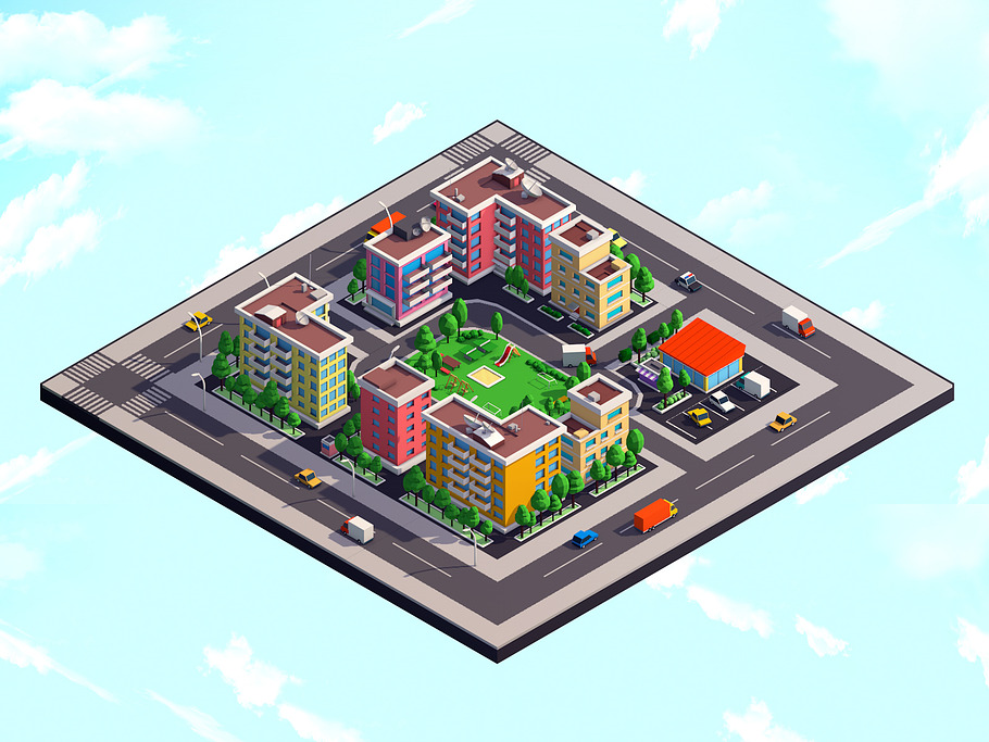 Cartoon Low Poly City Block 1 in Urban - product preview 1