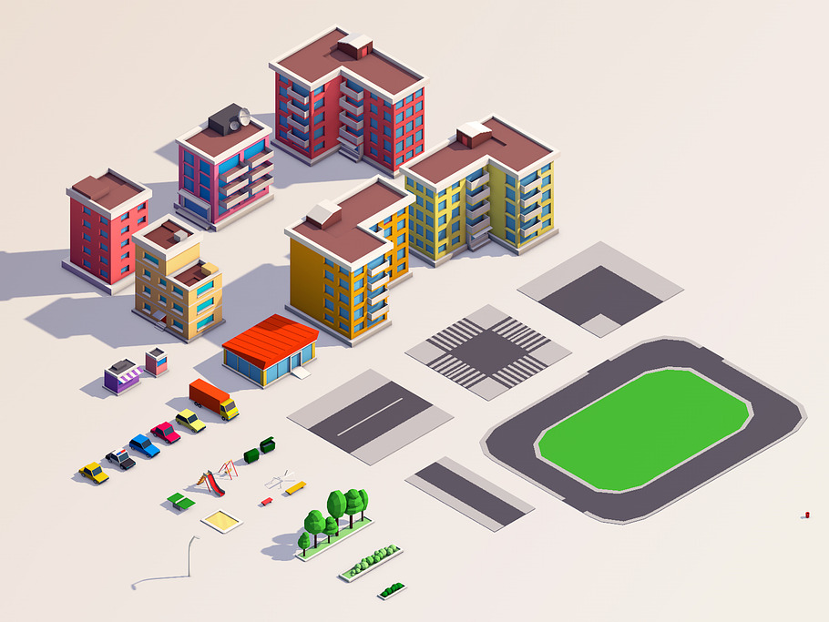 Cartoon Low Poly City Block 1 in Urban - product preview 3