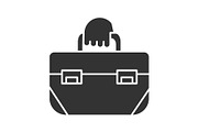 Hand holding tool bag glyph icon