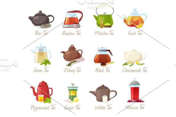 Tea vector puer-tea and rooibos or
