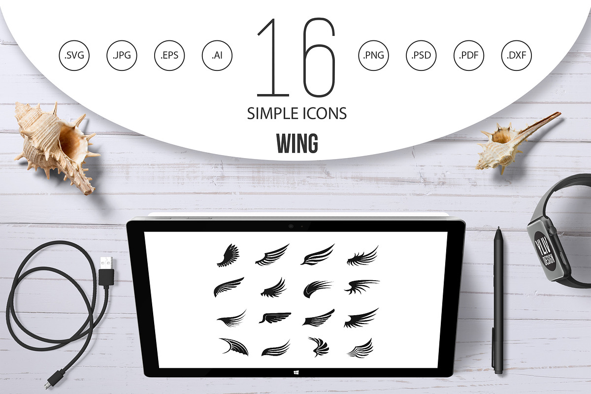 Wing icons set, simple ctyle in Simple Icons - product preview 8