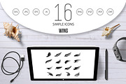 Wing icons set, simple ctyle