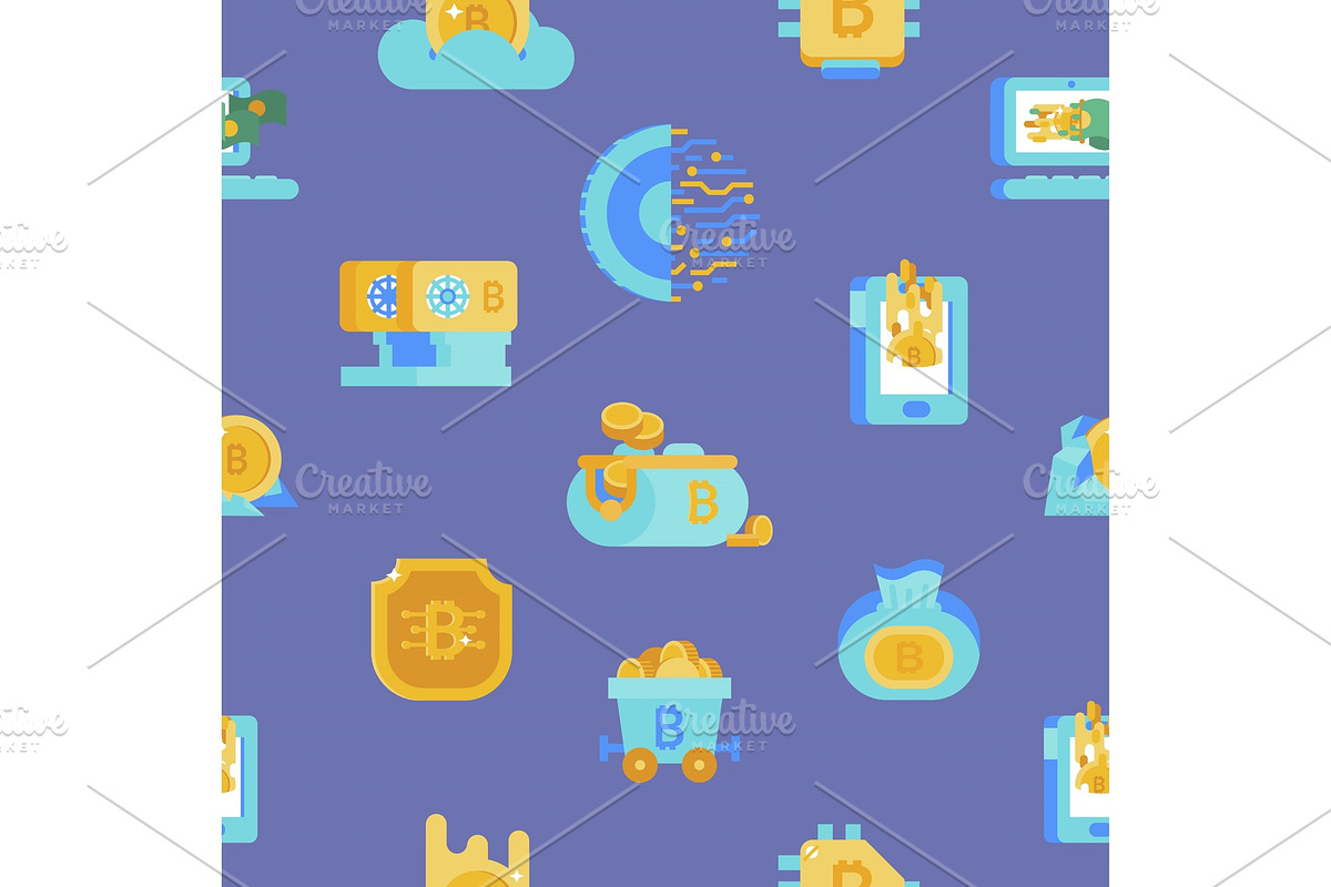Bitcoin mining money icons vector in Illustrations - product preview 8