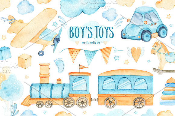 Boy's Toys - watercolor collection in Illustrations - product preview 1