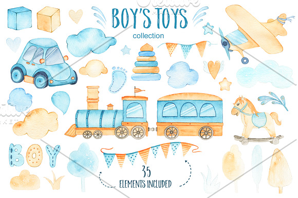 Boy's Toys - watercolor collection in Illustrations - product preview 4