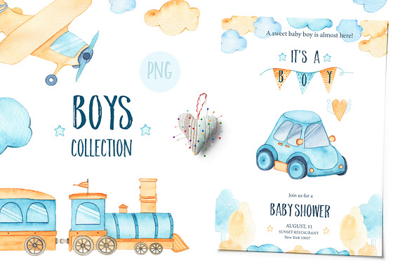 Boy's Toys - watercolor collection in Illustrations - product preview 5