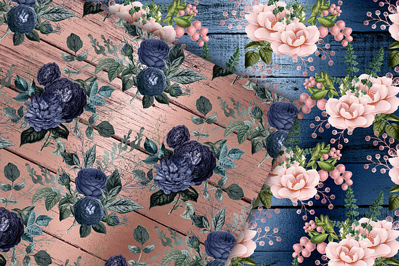 Rustic Navy & Rose Gold Floral Wood in Textures - product preview 1