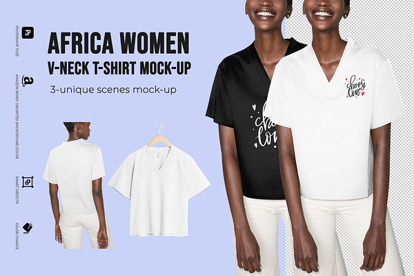 Africa Women V-Neck T-Shirt Mock-Up