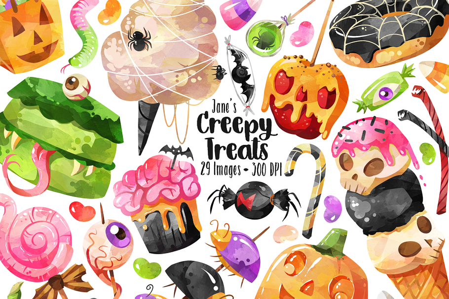 Watercolor Halloween Candy Clipart