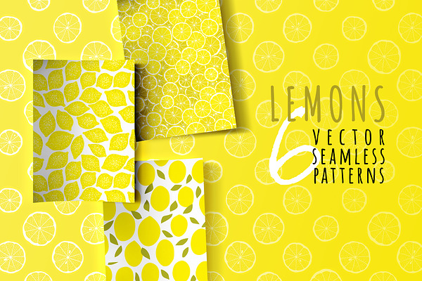 Lemons, 6 seamless patterns