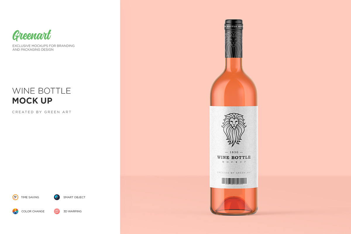 Clear Glass Wine Bottle Mockup in Product Mockups - product preview 8