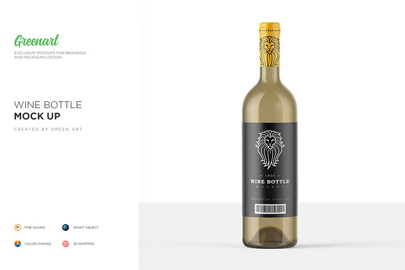 Clear Glass Wine Bottle Mockup in Product Mockups - product preview 3