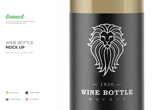 Clear Glass Wine Bottle Mockup in Product Mockups - product preview 6