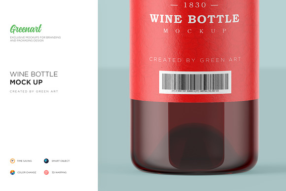 Clear Glass Wine Bottle Mockup in Product Mockups - product preview 7