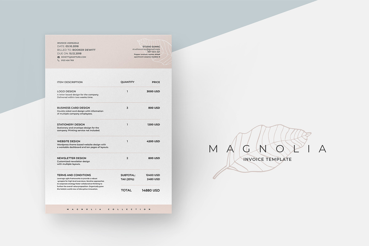 Magnolia Invoice Template in Stationery Templates - product preview 8