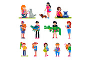 People with pet vector woman or man