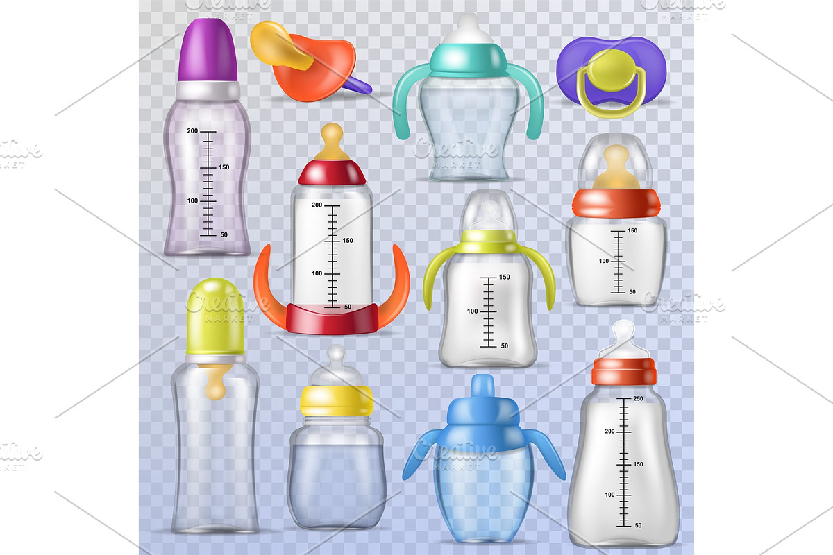 Baby bottle vector kids plastic in Illustrations - product preview 8