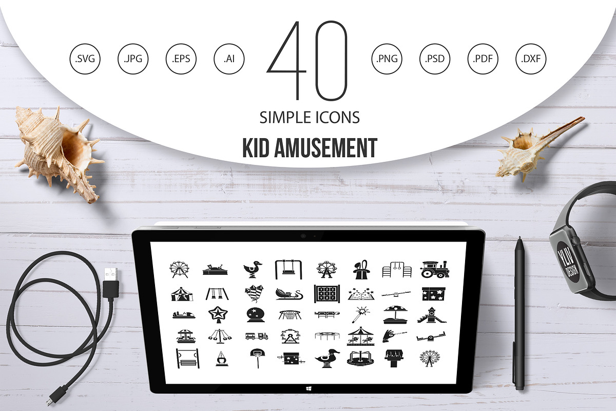Kid amusement icon set, simple style in Graphics - product preview 8