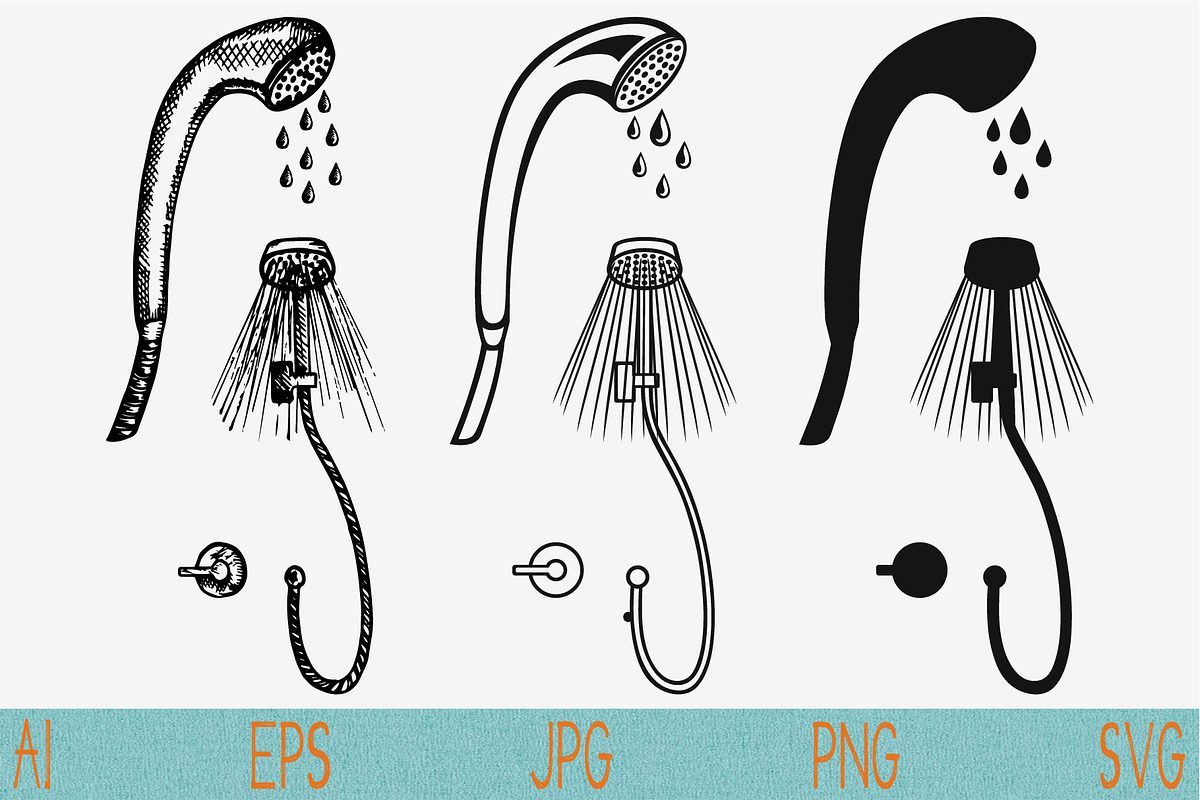 shower head, flowing water svg png  in Objects - product preview 8