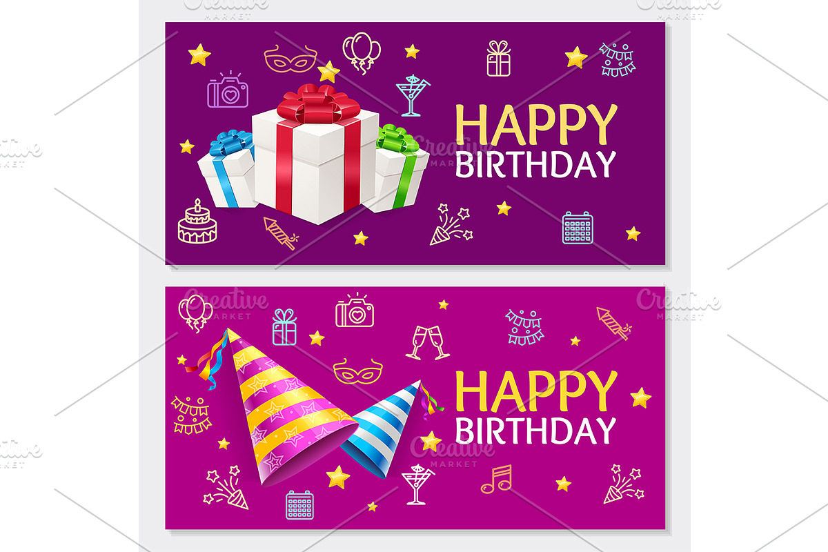 Birthday Banner Card Horizontal  in Illustrations - product preview 8