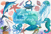 Watercolor Aquatic and Coastal Set