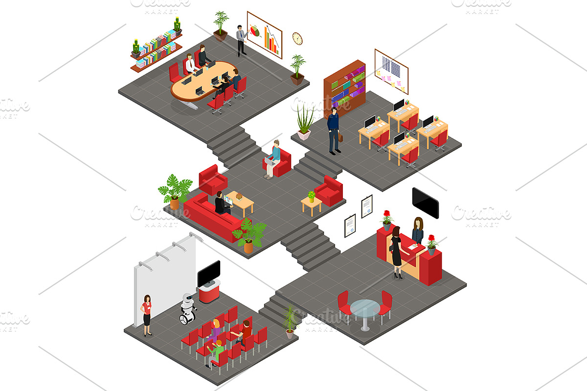 Office Interior with Furniture in Illustrations - product preview 8