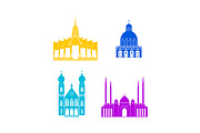  Churches and Temples Icon Set. 